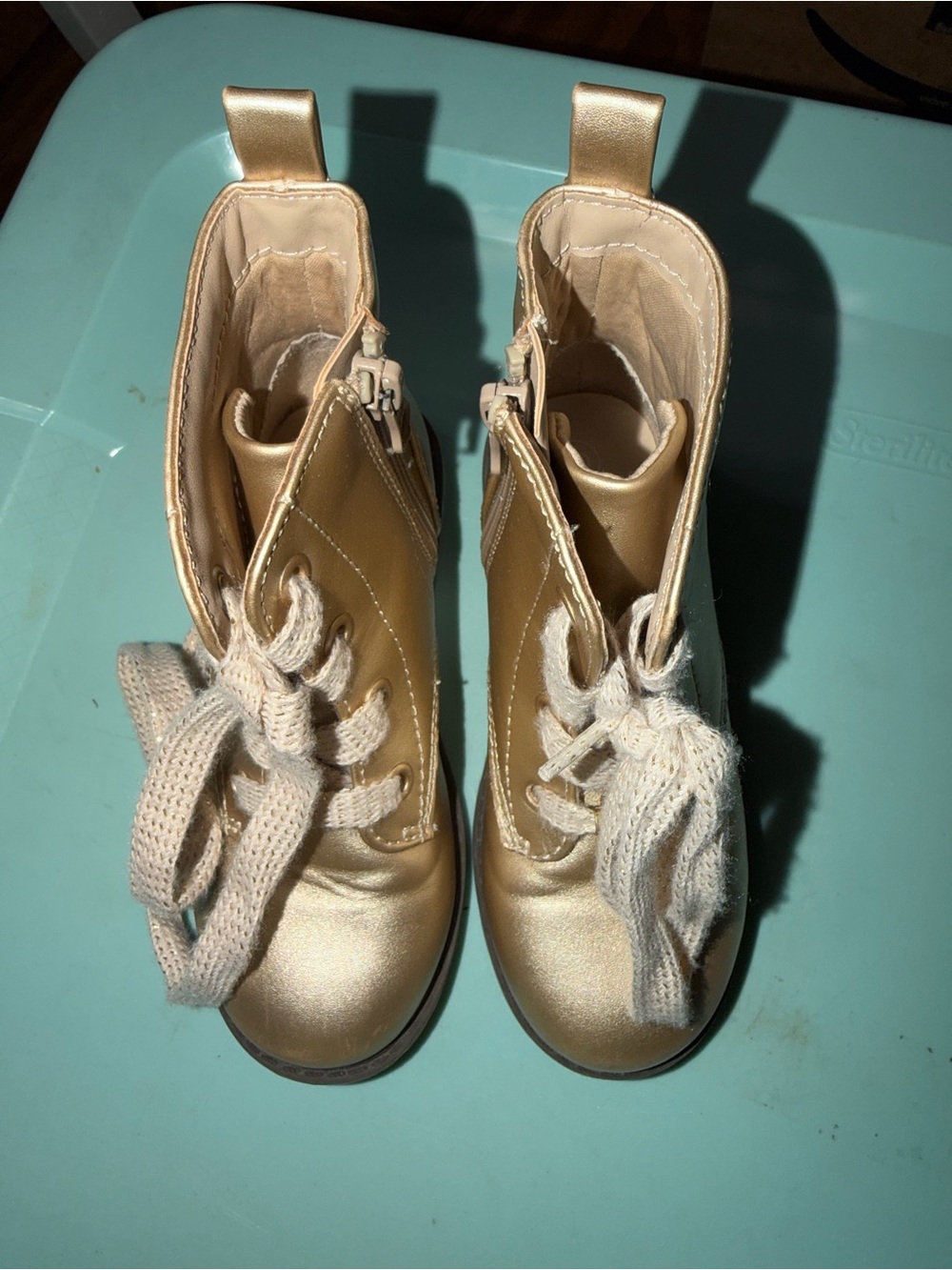 Cat & Jack | Metallic Gold Lace-Up Ankle Boots, size 10
